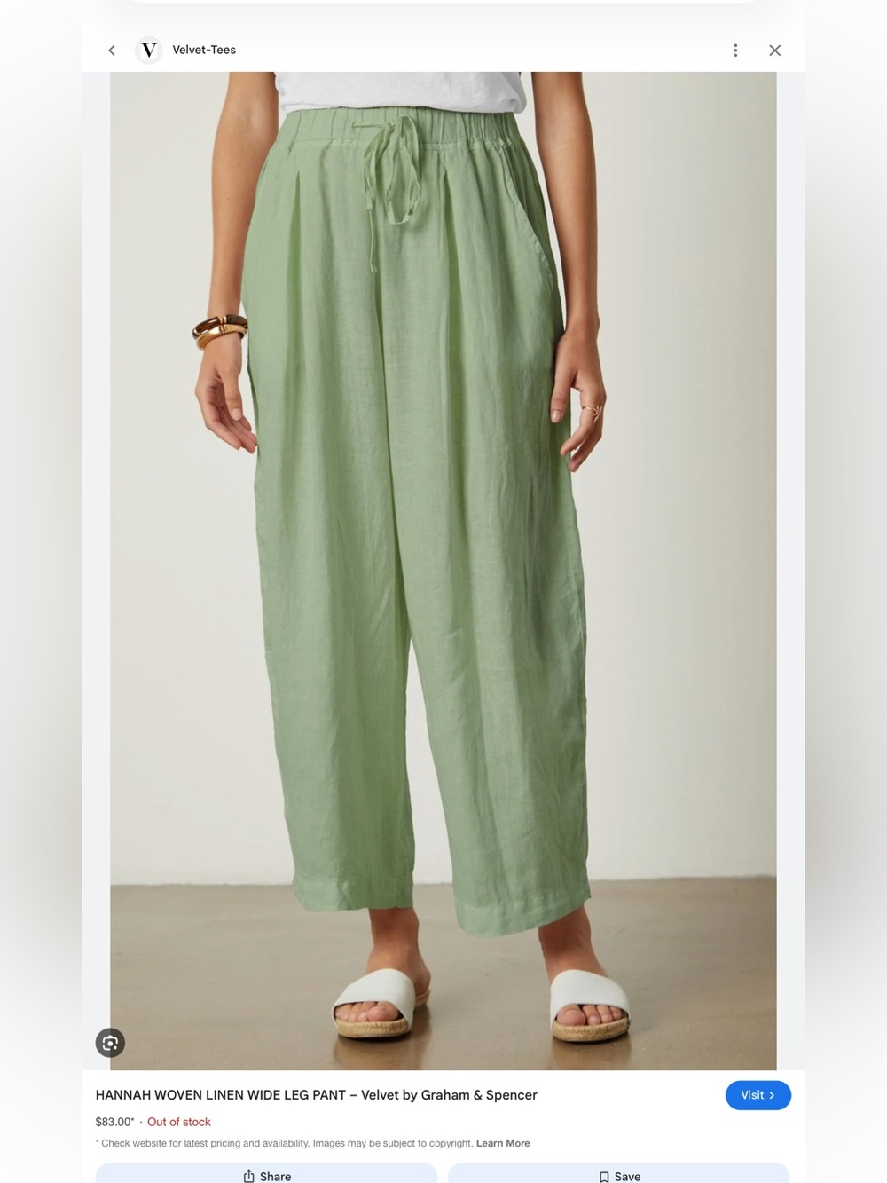 Velvet by Graham & Spencer Sage Green Linen Wide-Leg Pants